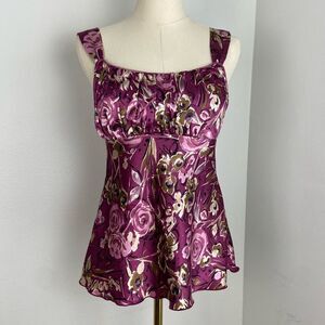 Iz Byer Purple Floral Satin Tank Top